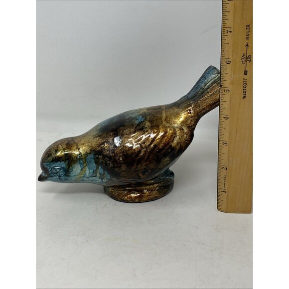 Set Of 2 Turquoise Blue And Gold Metallic Ceramic Bird Figurines Kirklands - Picture 6 of 11